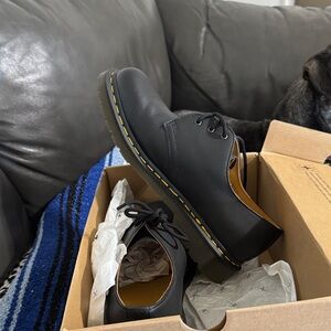 Dr. Martens Black 3-Eye Derby with Yellow Stitching